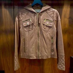 MICHAEL by Michael Kors Brown Leather Jacket w/hood Size Medium